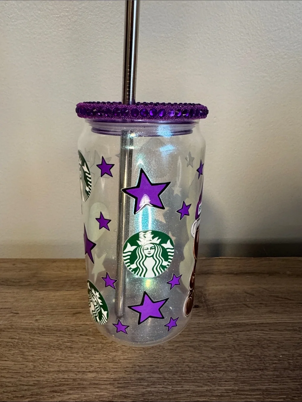Starbies bear 16oz glass jar with lid